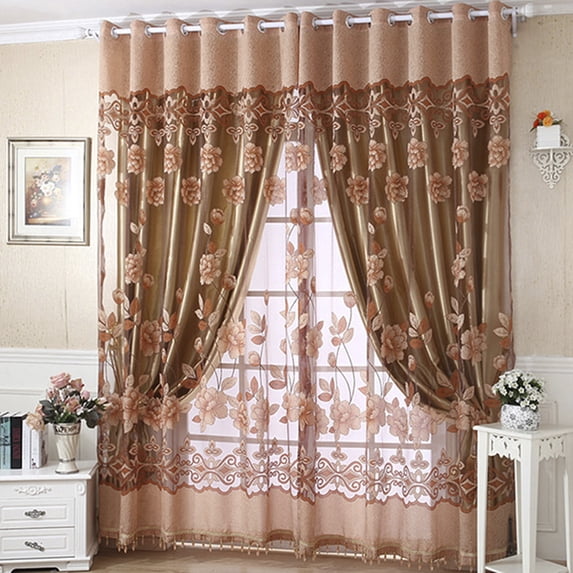 SAYFUT Coffee Floral Grommet Tulle Sheer Curtains, 394” x 985”