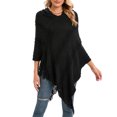 thumbnail image 1 of SAYFUT Junior's Knitted Sweater Fashion Stripes Long Sleeves Sweater Batwing Tassel Knitted Shirt Shawls Poncho Capes/Black/Red, 1 of 7