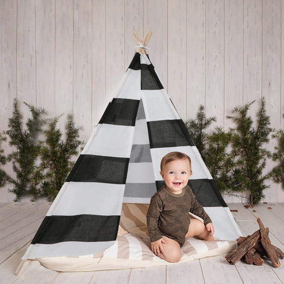SAYFUT Teepee Tent for Kids Tent Indoor, Canvas Toddler Tent - Pompom Ball Teepee