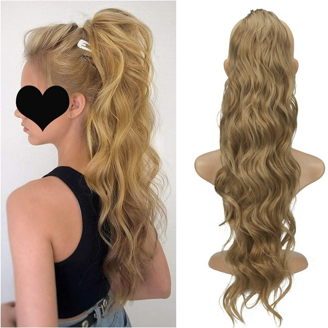 SAYFUT Long Curly Drawstring Ponytail 24" Synthetic Clip In Ponytail Extensions Black Color for Women Synthetic Clip on Curly Wave Ponytail Hair Pieces(613/2#/4#)