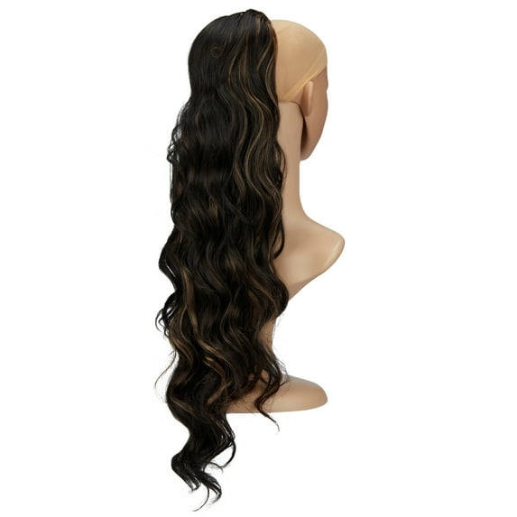 SAYFUT Long Drawstring Ponytail Extension Long Body Wave Ponytail 24" Clip in Synthetic Curly Wavy Drawstring Pony Tail Hairpieces Heat Resistant for Women