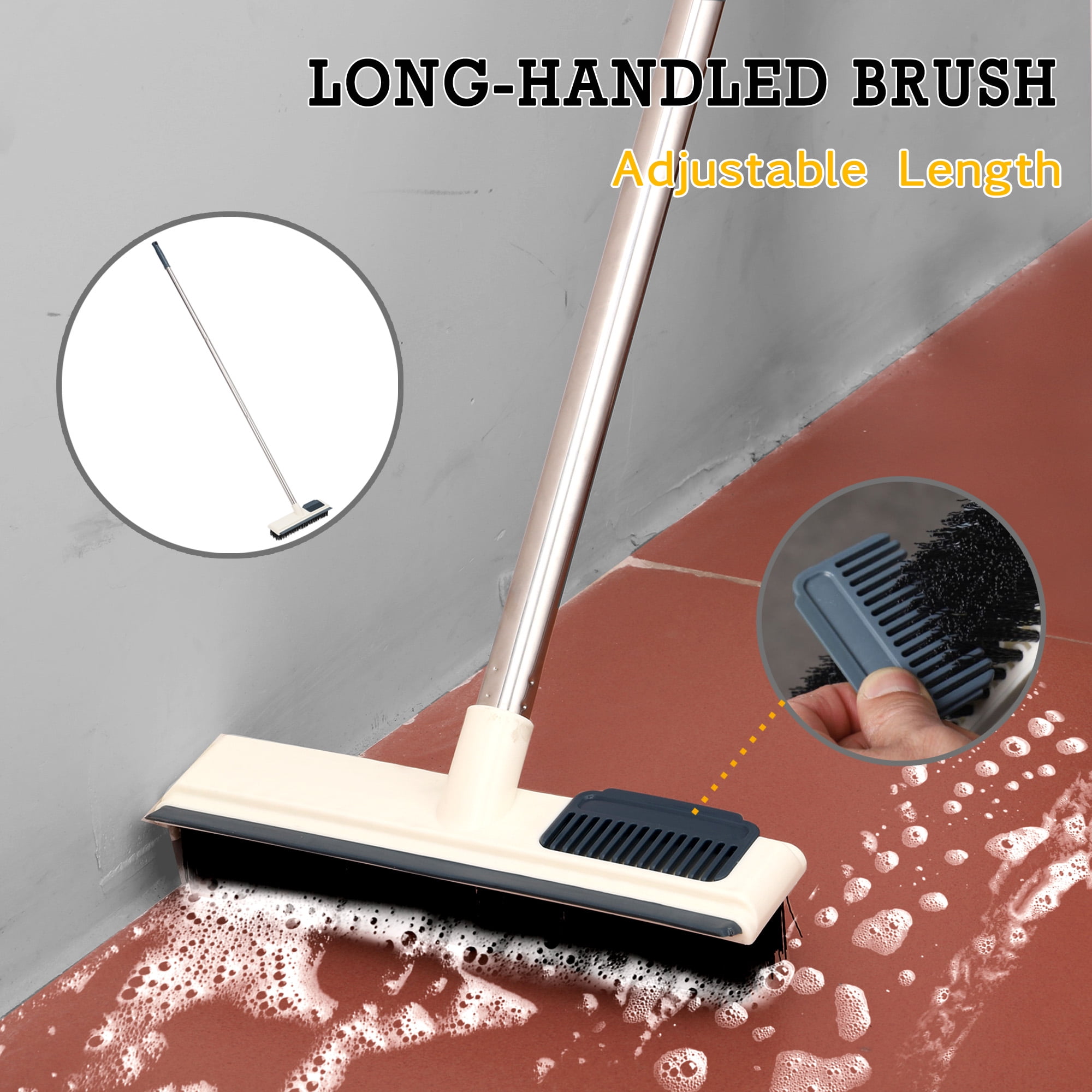 UNIQUESHOPE Bathroom Floor Cleaning Brush, Long Handle, Stainless