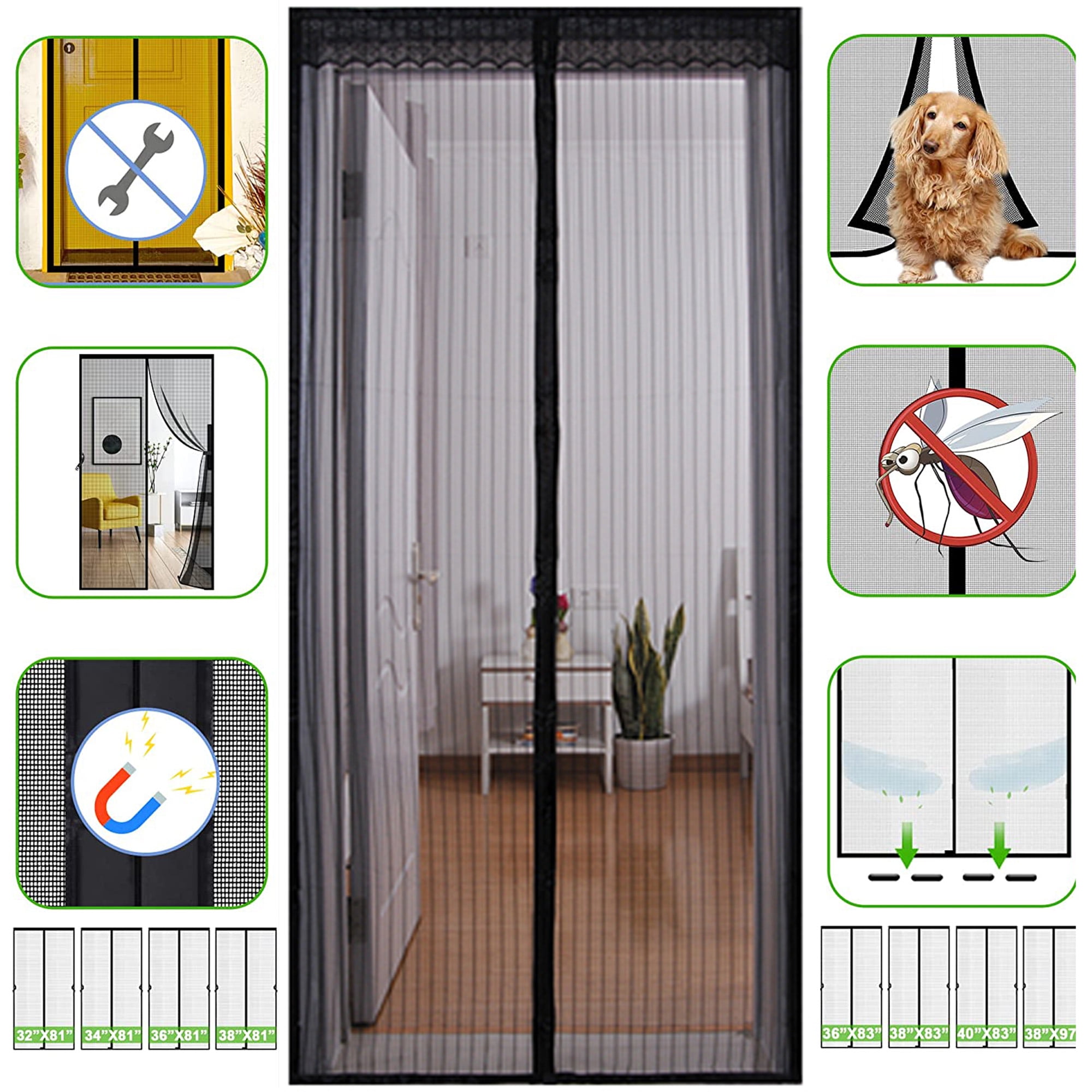 Retractable Closure SAYFUT Magnetic Screen Door, Keep Bugs Out, Curtain Works With Pets ...