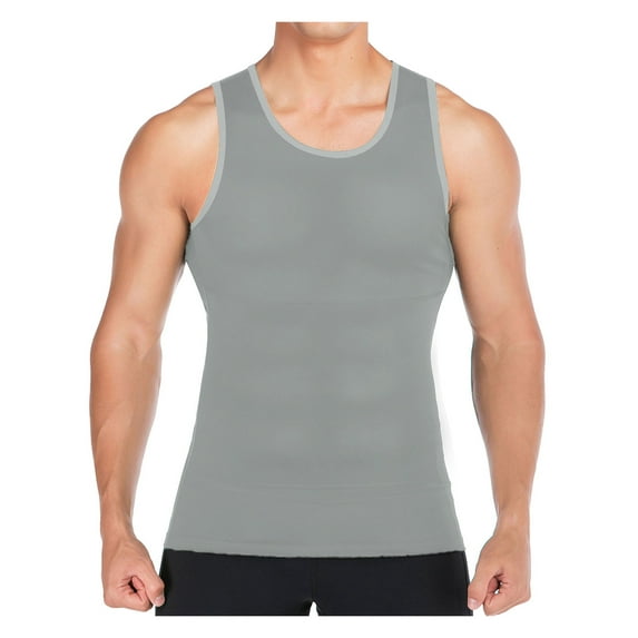 SAYFUT Men Body Shaper Vest Firm Tummy Control Tank Top Compression Waist Slimming Shirts Girdle Black/Gray