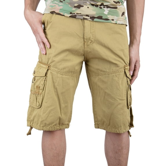 SAYFUT Men's Cotton Twill Cargo Shorts Elastic For Big Men Outdoor Wear Lightweight Plus Size Khaki Color