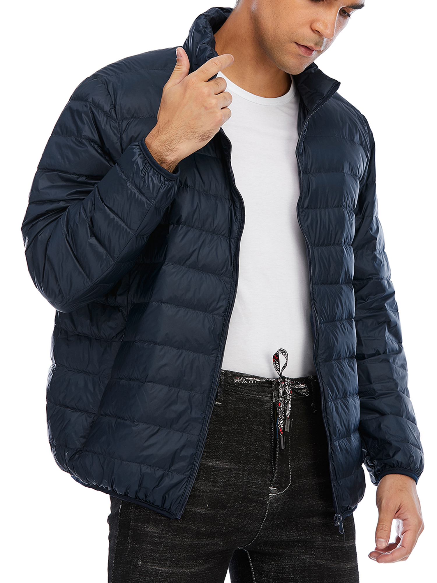 SAYFUT Men's Lightweight Down Jacket Puffer Bubble Coat Packable Warm Puffer Down Zipper Coat Water Resistant  Big and Tall Size S-2XL - image 1 of 8