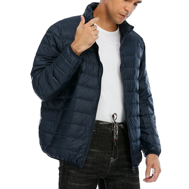 SAYFUT Men's Lightweight Down Jacket Puffer Bubble Coat Packable Warm Puffer Down Zipper Coat Water Resistant  Big and Tall Size S-2XL