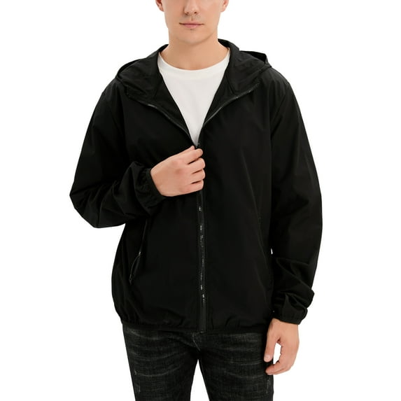 SAYFUT Men's Windbreakers Waterproof Windproof Lightweight Jacket with Hoodie Full Zip Breathable Outdoor Running Golf Cycling Rain Coat Jacket,Black/Gray M-3XL