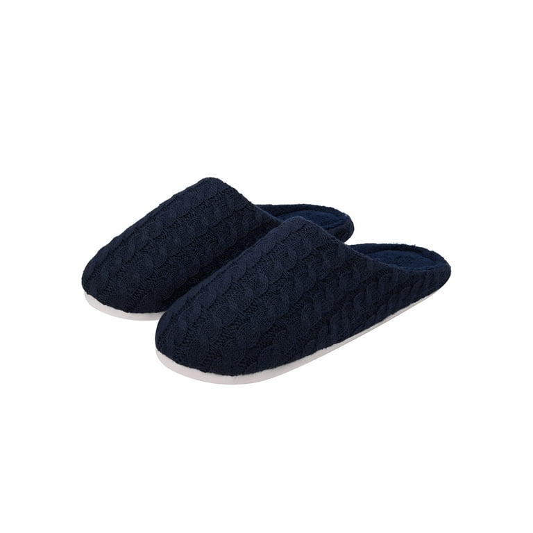 SAYFUT Men s and Women s Slide Slippers with Velvet Lining Unisex Indoor Memory Foam Slippers Warm Knitted Cotton blend Closed Toe Non Slip House Shoes Slip on Walmart