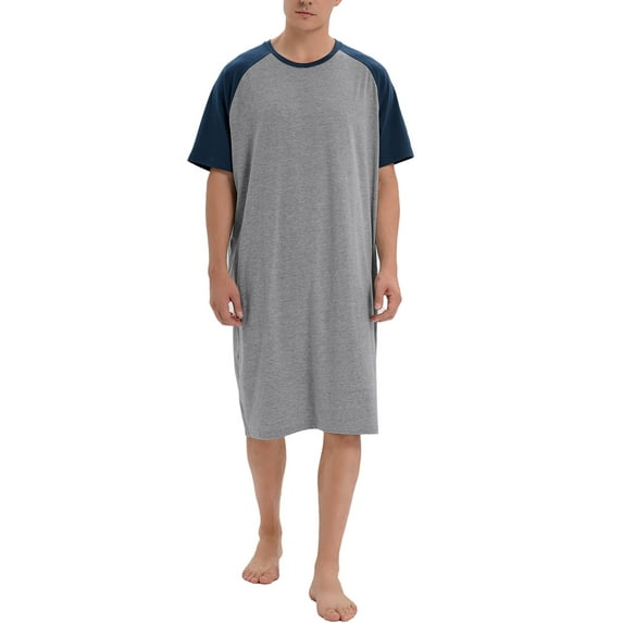 SAYFUT Mens Cotton Round-Neck Long Sleep Shirt Henley Men's Nightshirt Cotton Nightwear Comfy Nightgown Short Sleeve Loose Pajama Sleep Shirt M-3XL