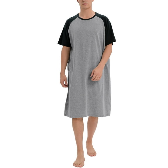 SAYFUT Mens Cotton Round-Neck Long Sleep Shirt Henley Men's Nightshirt Cotton Nightwear Comfy Nightgown Short Sleeve Loose Pajama Sleep Shirt M-3XL