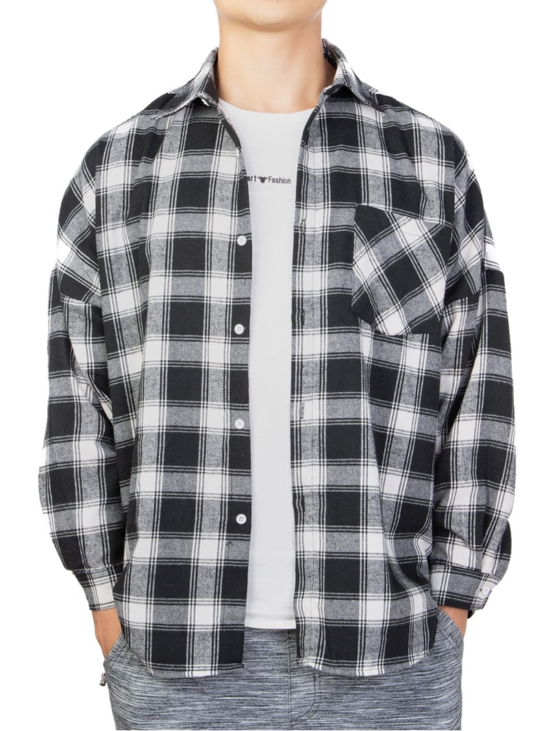 SAYFUT Mens Long Sleeve Plaid Shirt Flannel Plaid Shirt Button