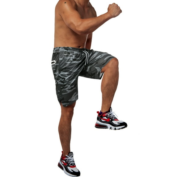 SAYFUT Mens Workout Running Shorts 7 Inch Quick Dry Lightweight Breathable Sports Gym Shorts with Zip Pockets, Gray/Khaki/Red/Black Size XS-XL