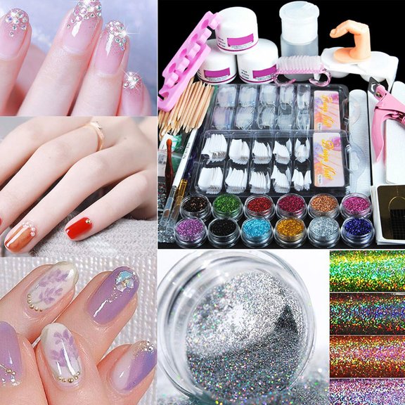 SAYFUT Nail Acrylic Powder With Liquid Monomer Set - Glitter Acrylic Powder And Liquid Set Acrylic Brushes for Acrylic Nails Tips Beginners