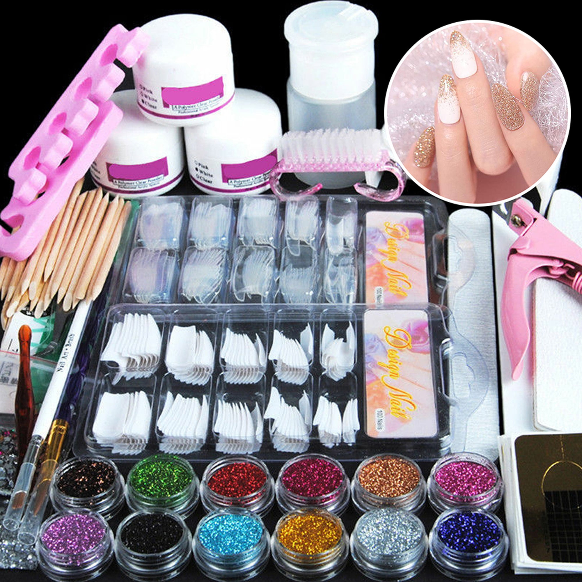 SAYFUT Nail Art Kit, Acrylic Nail Kit Nail Art Powder Liquid Glitter Nail Tips Professional Manicure Tools Nail Care Nail Beauty Set