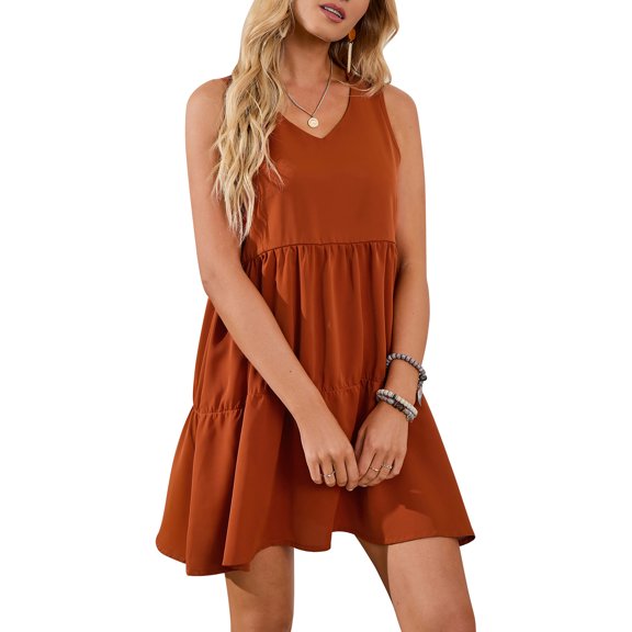 SAYFUT Plus Size Summer Dresses For Women Knee Length Sling Dress Sleeveless Casual Cute Spring Long Dress Beach Sundress S-2XL,Black,Brown