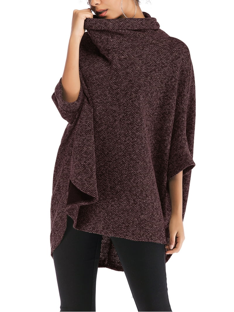 SAYFUT Poncho Cape Style Long Sleeve Cowl Neck Batwing Dolman