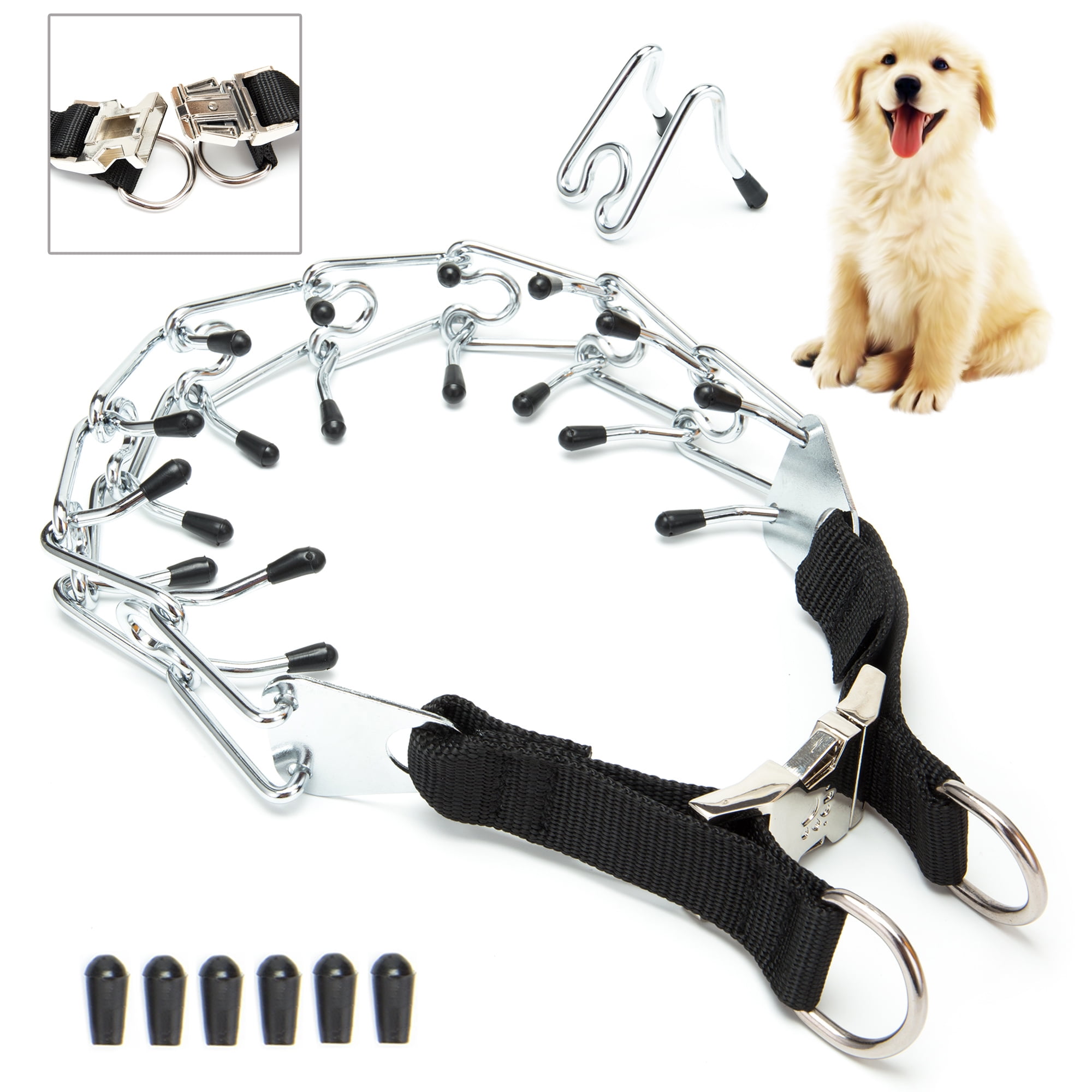 SAYFUT Prong Pet Collar, with Buckle and Rubber Caps, EasyOn and