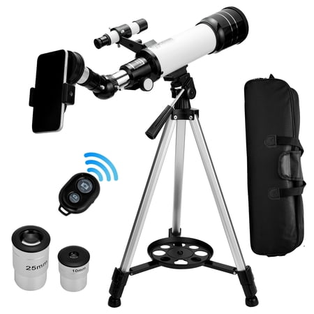 SAYFUT Refractor Telescope Kit with Smartphone Adapter and Bluetooth Remote, Ideal Telescope for Kids Beginners, Capture Your Own Images, Adjustable Tripod & Carry Bag Included