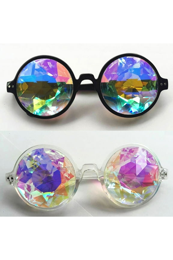 Retro Mosaic Kaleidoscope Sunglasses 2Packs for Option Special Lens Men Women Designer Cosplay Party Easter Day Decor Goggles Glasses Black Pink Clear