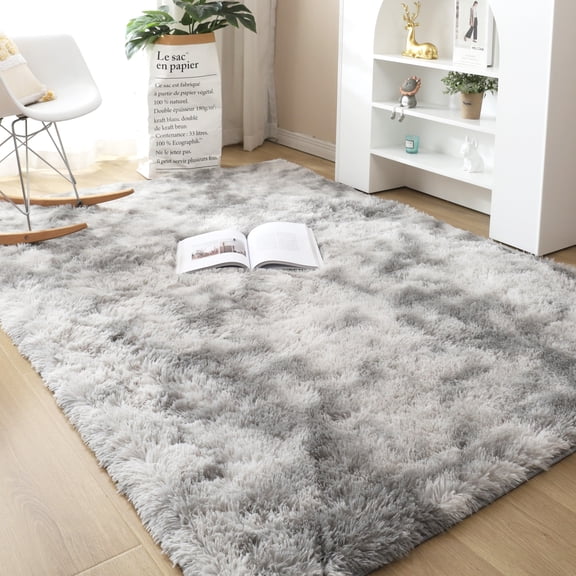 SAYFUT Rug Rectangle Oblong Shape Bedroom Fluffy Rugs Anti-Skid Shaggy Area Office Sitting Drawing Room Gateway Door Carpet Play Mat, 60''x95.7'', Light Grey