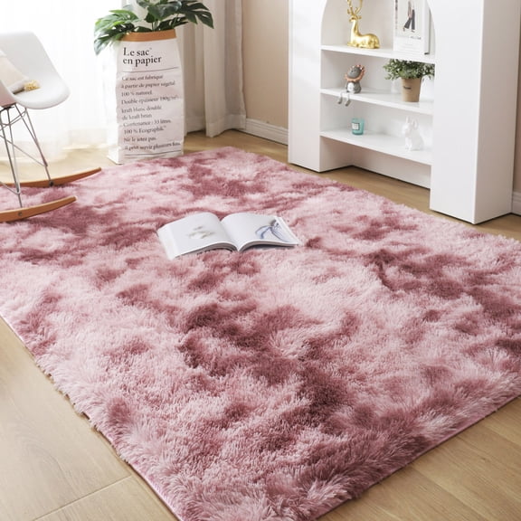 SAYFUT Rug Rectangle Oblong Shape Bedroom Fluffy Rugs Anti-Skid Shaggy Area Office Sitting Drawing Room Gateway Door Carpet Play Mat, 60''x95.7'', Pinkish Purple