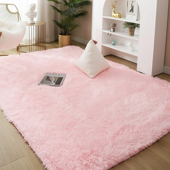 SAYFUT Rug Rectangle Oblong Shape Bedroom Fluffy Rugs Anti-Skid Shaggy Area Office Sitting Drawing Room Gateway Door Carpet Play Mat, 78.7''x120'', Pink