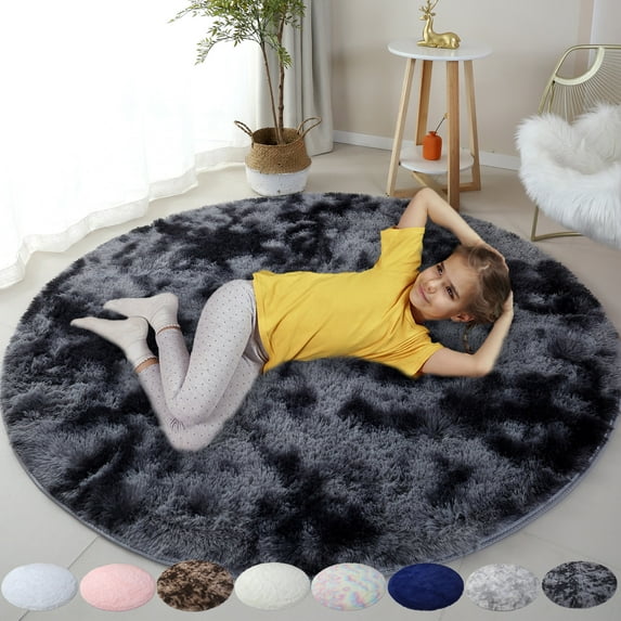 SAYFUT Rugs for Bedroom, Fluffy Shag Fuzzy Soft Carpet, Plush Shaggy Bedside Area Rug, Indoor Floor Living Room Carpet for Kids Boys Teen Dorm Home Decor, Diameter 48in/ 122cm