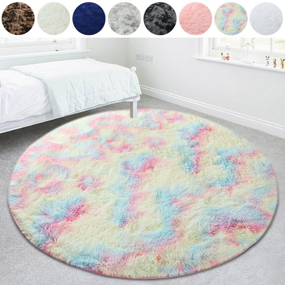 SAYFUT Soft Fluffy Area Rug for Living Room Bedroom, Diameter 48in/ 63.78in/ 72in Shag Rugs, Fuzzy Shaggy Accent Carpets for Kids Girls Rooms, Modern Apartment Nursery Dorm Indoor Furry Decor
