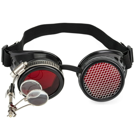 SAYFUT Steampunk Victorian Style Goggles/ Rave Glasses with Pocket Watch Gear Design Mad Scientist Costume Accessory Cosplay Goggles with Colored Lenses & Ocular Loupe, One-Size