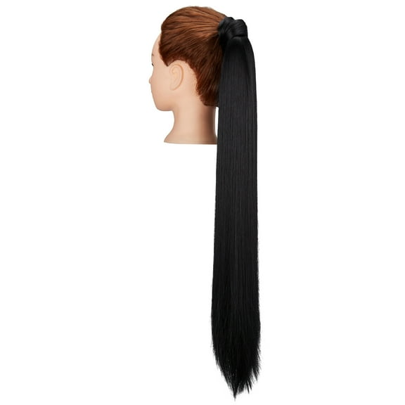 SAYFUT Straight Ponytail Extension 28 inch Natural Long Ponytails Wrap Around Clip in Hair Piece Synthetic Hairpieces for Women Girls, Natural Black,160g