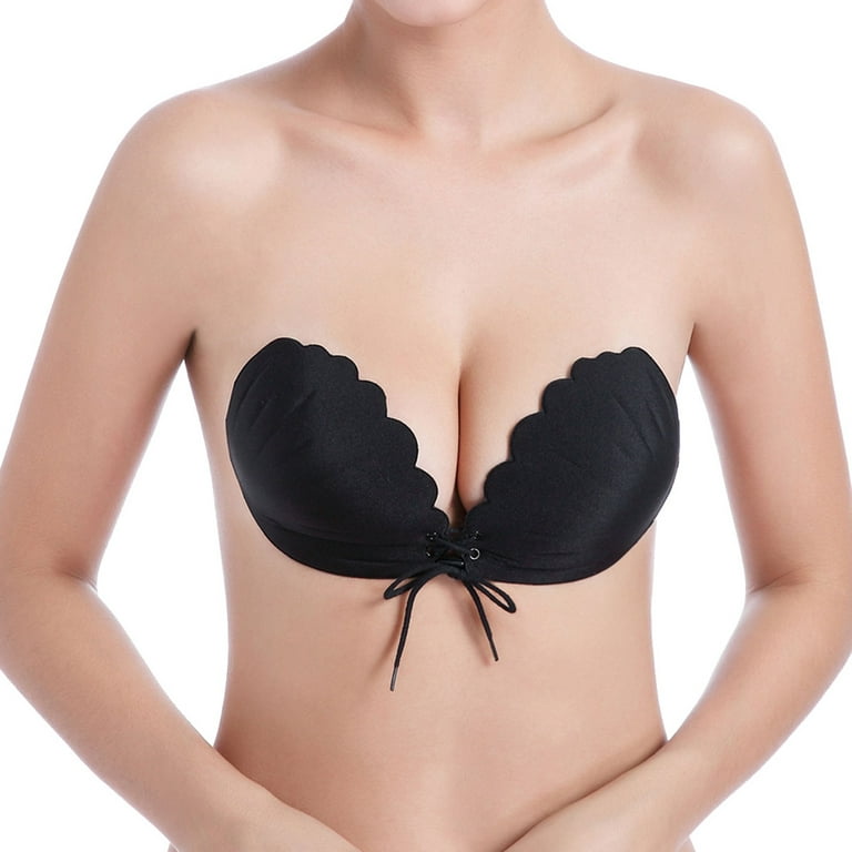 SAYFUT Strapless Self Adhesive Bra, Push Up Invisible Silicone Bras for  Women with Drawstring Suit For Dress Wedding Party Strapless Sticky Bras 