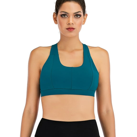 SAYFUT Strappy Sports Bras for Women Longline Medium Support Yoga Bra Wirefree Padded Sports Bra