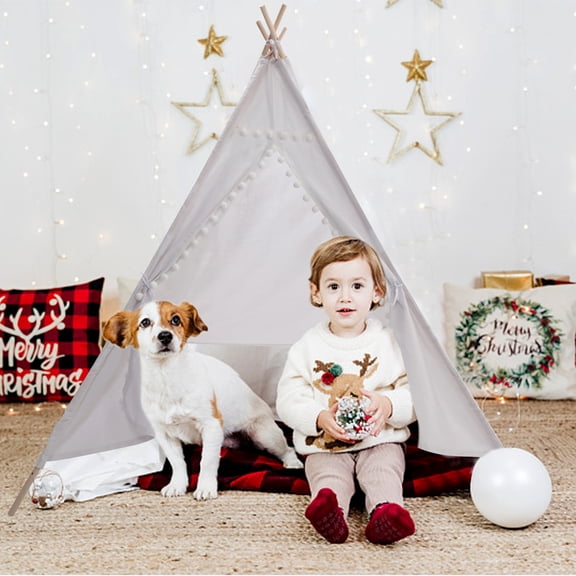 SAYFUT Teepee Tent for Kids with Carry Case Natural Canvas Teepee Play Tent Toys