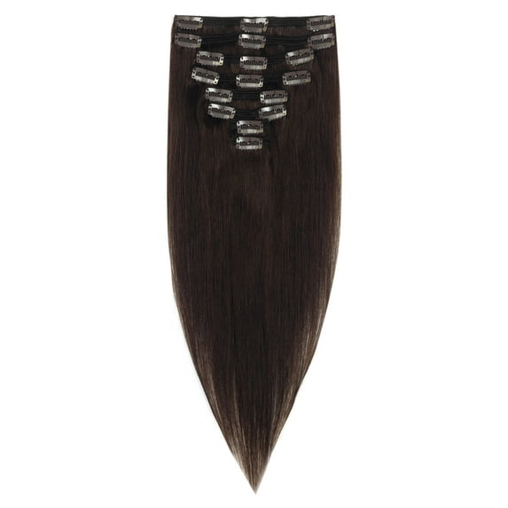 SAYFUT Thick 130g 16" Double Weft Grade 7A 100% Remy Human Clip in Hair Extensions Full Head 8 Piece 20 Clips (Medium Brown)