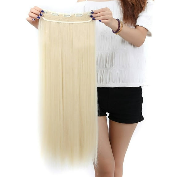 SAYFUT Trendy 30"Long Straight 3/4 Full Head Clip in Synthetic Hair Extensions One Piece 5 Clips 130g Bleach Blonde