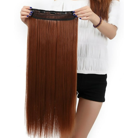 SAYFUT Trendy 30"Long Straight 3/4 Full Head Clip in Synthetic Hair Extensions One Piece 5 Clips 130g Light Auburn
