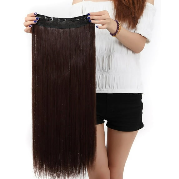 SAYFUT Trendy 30"Long Straight 3/4 Full Head Clip in Synthetic Hair Extensions One Piece 5 Clips 130g Medium Brown