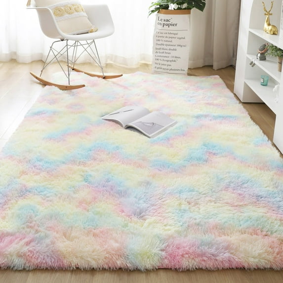SAYFUT Ultra Soft Modern Shag Area Rugs Fluffy Living Room Carpet Comfy Bedroom Home Decorate Floor, 23.6'' x 47.2'', Rainbow