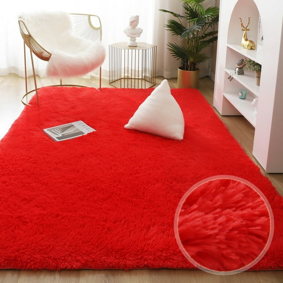 SAYFUT Ultra Soft Modern Shag Area Rugs Fluffy Living Room Carpet Comfy Bedroom Home Decorate Floor, 23.6'' x 47.2'', Red