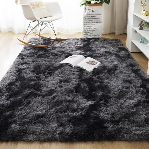 SAYFUT Ultra Soft Modern Shag Area Rugs Fluffy Living Room Carpet Comfy Bedroom Home Decorate Floor, 72''x107.8'', Dark Grey
