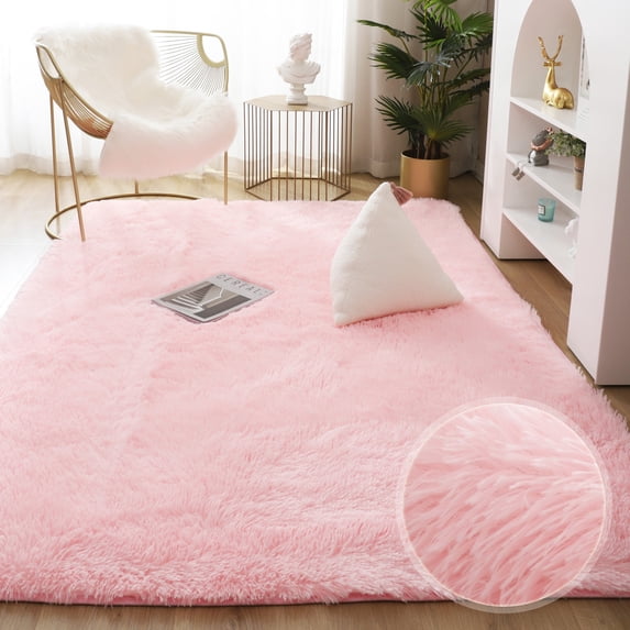 SAYFUT Ultra Soft Modern Shag Area Rugs Fluffy Living Room Carpet Comfy Bedroom Home Decorate Floor, 78.7''x120'', Pink