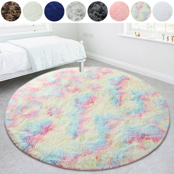 SAYFUT Unique Soft Indoor Modern Area Rugs Collection Fluffy Living Room Carpet Comfy Bedroom Home Decorate Floor Kids Playing Mat Round, Pink/ Red/ Blue/ White