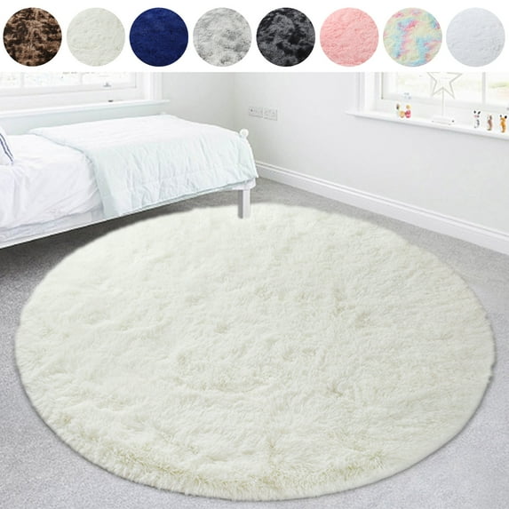 SAYFUT Unique Soft Indoor Modern Area Rugs Collection Fluffy Living Room Carpet Comfy Bedroom Home Decorate Floor Kids Playing Mat Round, Pink/ Red/ Blue/ White
