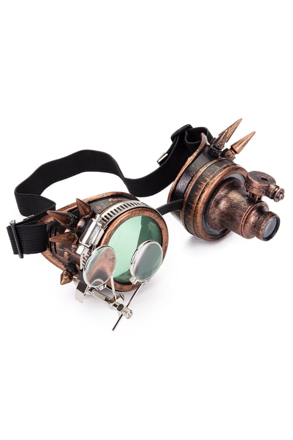Vintage Red Copper Steampunk Goggles with Double Ocular Loupe Retro Rivet PuSAYFUT Gothic Cosplay Goggles Glasses Eyewear
