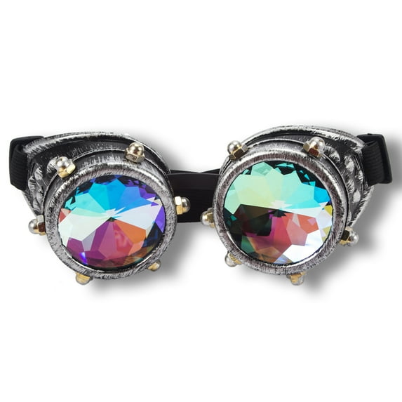 SAYFUT Vintage Steampunk Goggles Rainbow Kaleidoscope Festival Diffraction Goggles Cosplay Party Black Silver