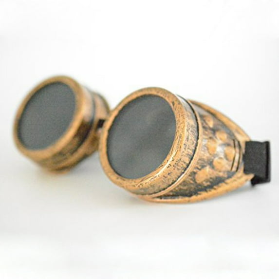 SAYFUT Vintage Steampunk Metal Welding Goggles Retro Gothic Halloween Cosplay Round Black Glass Lens