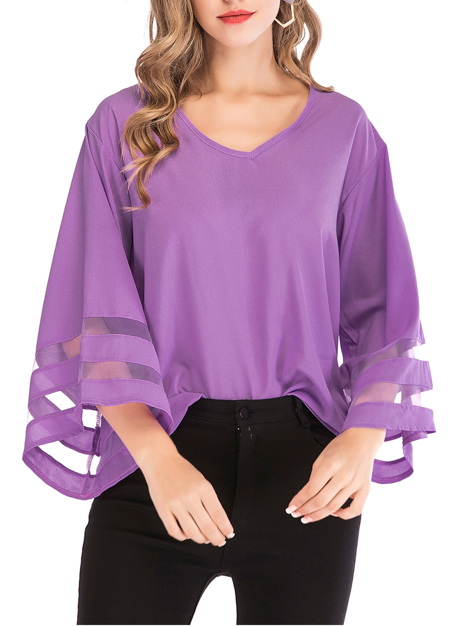 Chiffon Lace Bell sleeve Long Sleeve Tops Chiffon Lace Bell sleeve Long Sleeve Tops