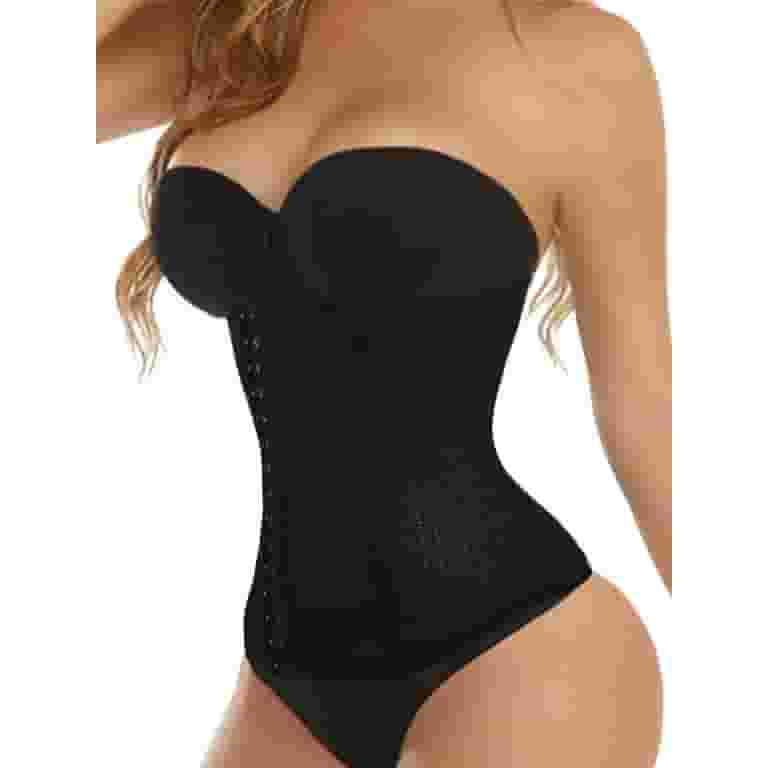 woman looking uncomfortable in a corset that is visibly too tight, creating bulges