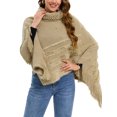 thumbnail image 1 of SAYFUT Women Chunky Knit Long Sleeve Ponchos Sweater For Travel Shawl Wrap Asymmetric Hem Pullover Shirts Turtleneck Sweater Loose Casual Lounge Tops, 1 of 8
